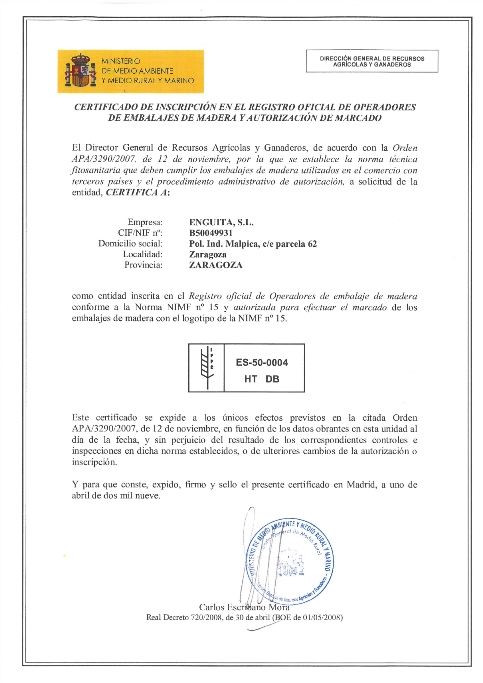 Certificado NIMF-15 Enguita